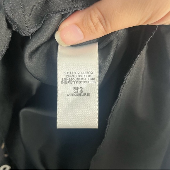 BCBG MAX AZRIA black 100% silk satin babydoll sun dress puff skirt eyelet dots - Picture 5 of 6